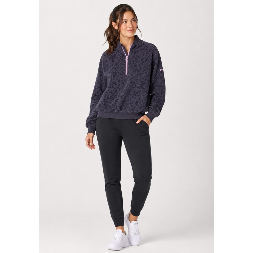 Fabletics 1/4 Zip Sweatshirt Womens Medium Purple Gray Animal Print Polyester